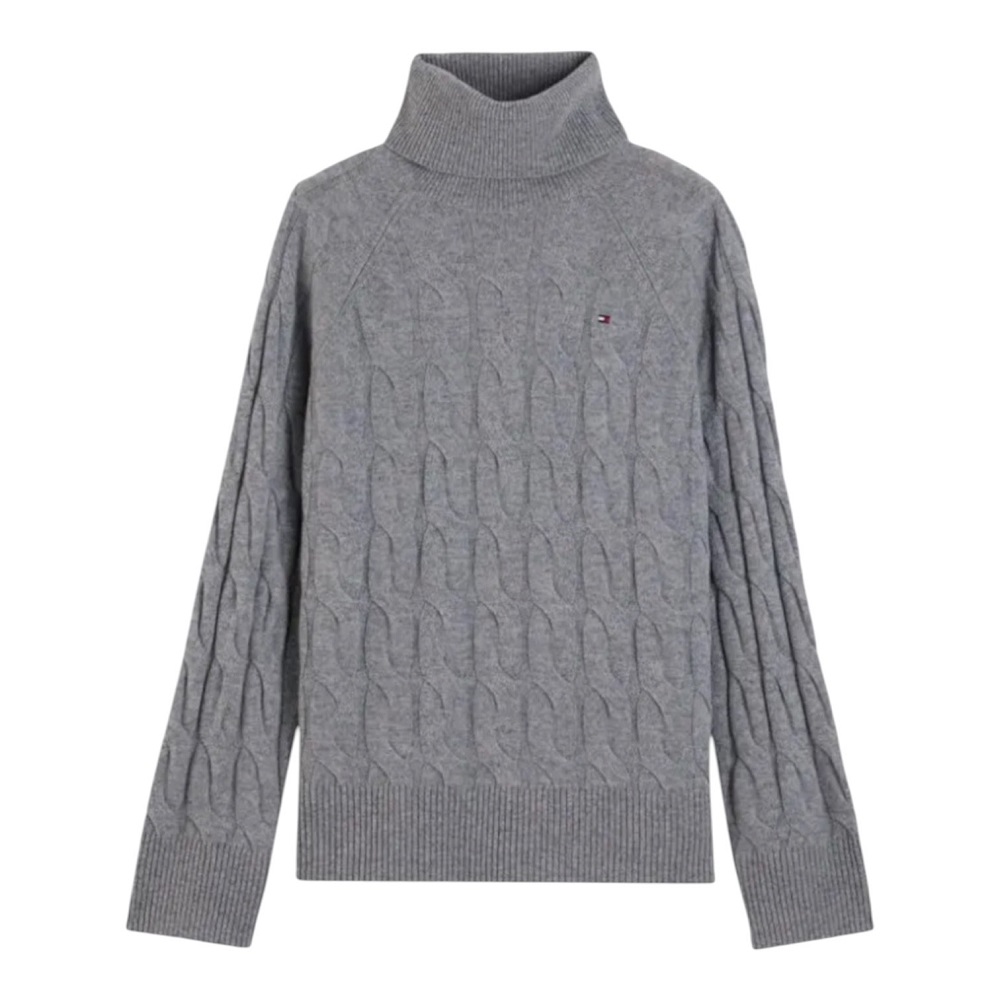 TOMMY HILFIGER</br>Tommy Hilfiger Soft Wool Cable Roll-Nk Ls Swt WW0WW46791-P7D Γυναικείο Πουλόβερ Γκρι TOMMY HILFIGER</br>Tommy Hilfiger Soft Wool Cable Roll-Nk Ls Swt WW0WW46791-P7D Γυναικείο Πουλόβερ Γκρι