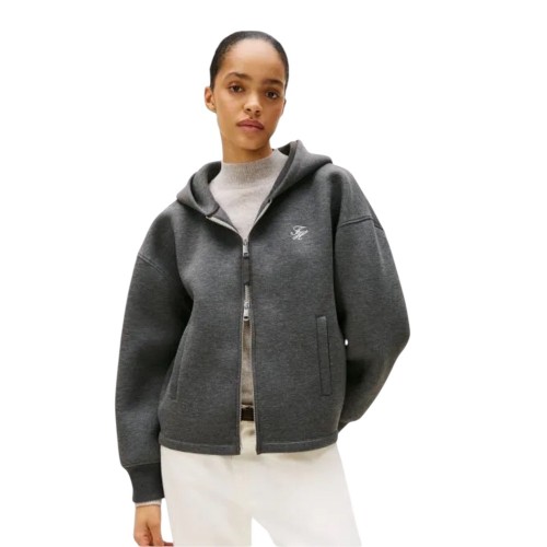 Tommy Hilfiger WW0WW46815-P61 Γυναικεία Ζακέτα Γκρι Th Script Interlock Zip Hoodie Tommy Hilfiger WW0WW46815-P61 Γυναικεία Ζακέτα Γκρι Th Script Interlock Zip Hoodie