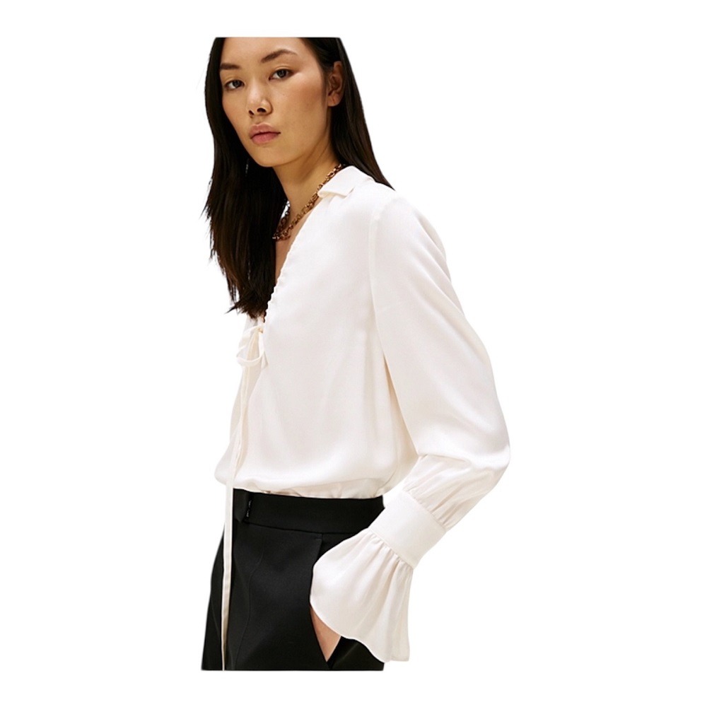 TOMMY HILFIGER</br>Tommy Hilfiger WW0WW46846-YA8 Γυναικεία Μπλούζα Εκρού Sateen Ruffle Tie Neck Shirt TOMMY HILFIGER</br>Tommy Hilfiger WW0WW46846-YA8 Γυναικεία Μπλούζα Εκρού Sateen Ruffle Tie Neck Shirt