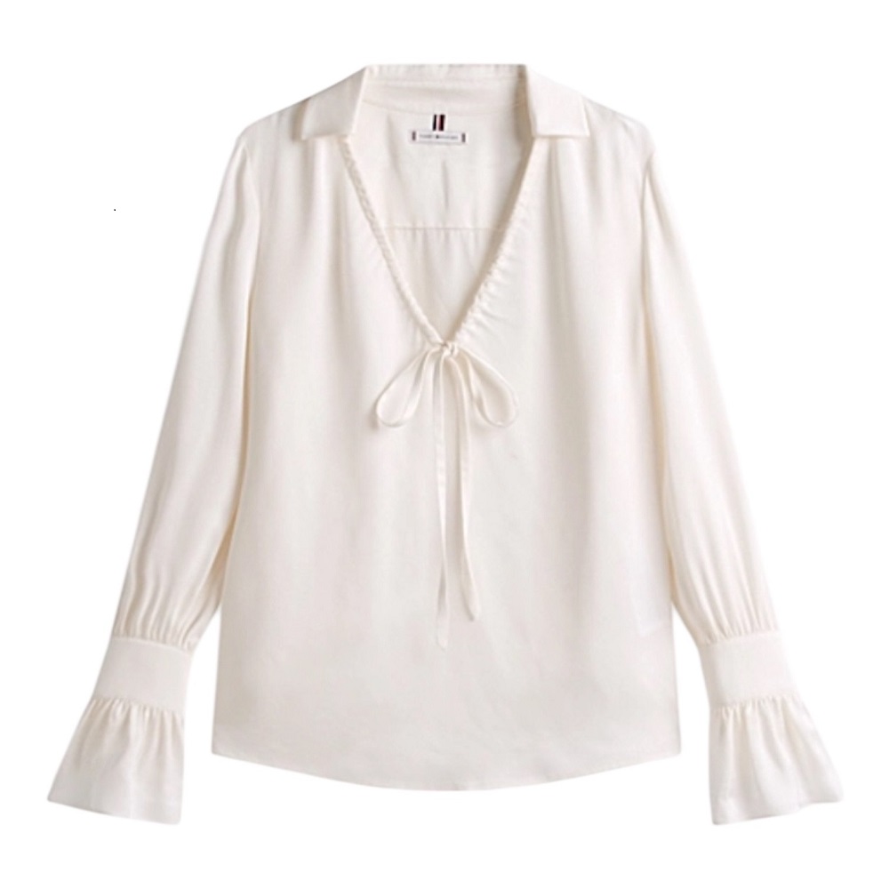 TOMMY HILFIGER</br>Tommy Hilfiger WW0WW46846-YA8 Γυναικεία Μπλούζα Εκρού Sateen Ruffle Tie Neck Shirt TOMMY HILFIGER</br>Tommy Hilfiger WW0WW46846-YA8 Γυναικεία Μπλούζα Εκρού Sateen Ruffle Tie Neck Shirt