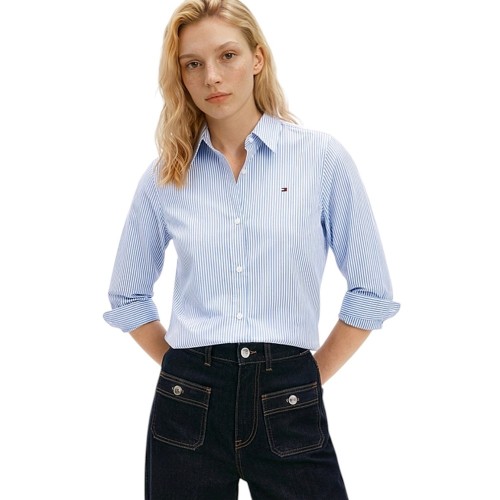 Tommy Hilfiger WW0WW47169-OBC Γυναικείο Πουκάμισο Γαλάζιο Ess Poplin Regular Shirt