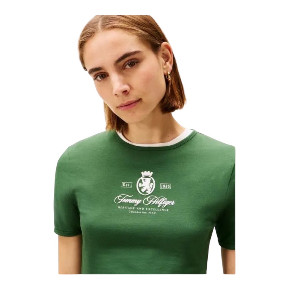 TOMMY HILFIGER</br>Tommy Hilfiger WW0WW47316-LZP Γυναικείο T-shirt Πράσινο Varsity Crest Slim Ss Tee TOMMY HILFIGER</br>Tommy Hilfiger WW0WW47316-LZP Γυναικείο T-shirt Πράσινο Varsity Crest Slim Ss Tee