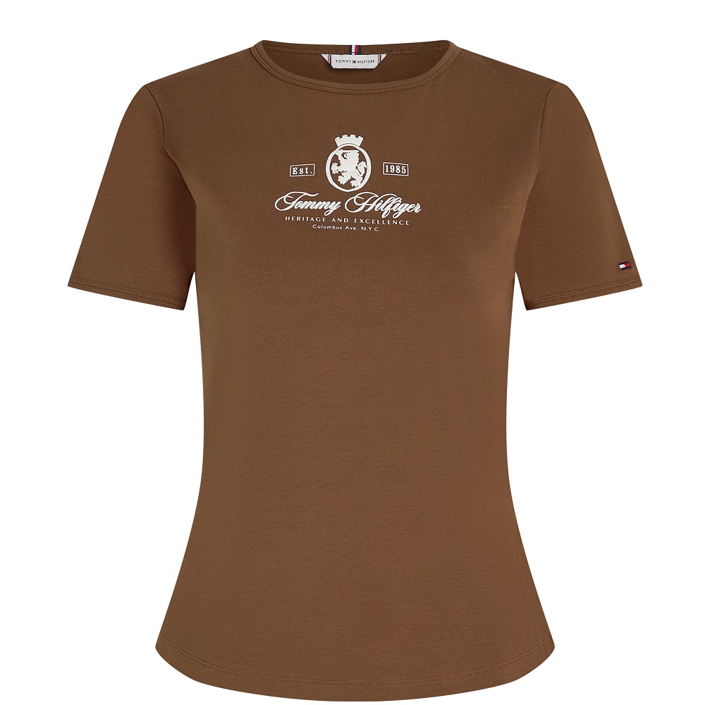 TOMMY HILFIGER</br>Tommy Hilfiger WW0WW47316-GV0 Γυναικείο T-shirt Καφέ Varsity Crest Slim Ss Tee TOMMY HILFIGER</br>Tommy Hilfiger WW0WW47316-GV0 Γυναικείο T-shirt Καφέ Varsity Crest Slim Ss Tee