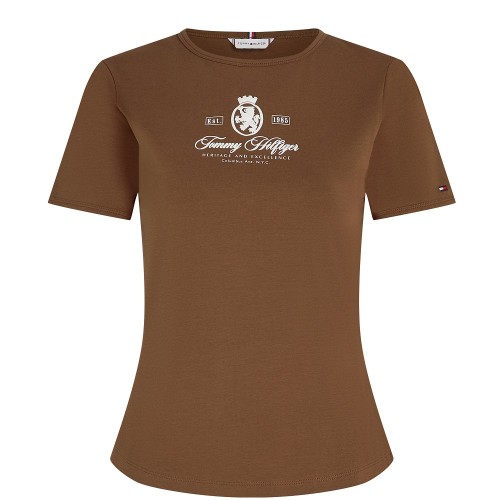 Tommy Hilfiger WW0WW47316-GV0 Γυναικείο T-shirt Καφέ Varsity Crest Slim Ss Tee Tommy Hilfiger WW0WW47316-GV0 Γυναικείο T-shirt Καφέ Varsity Crest Slim Ss Tee