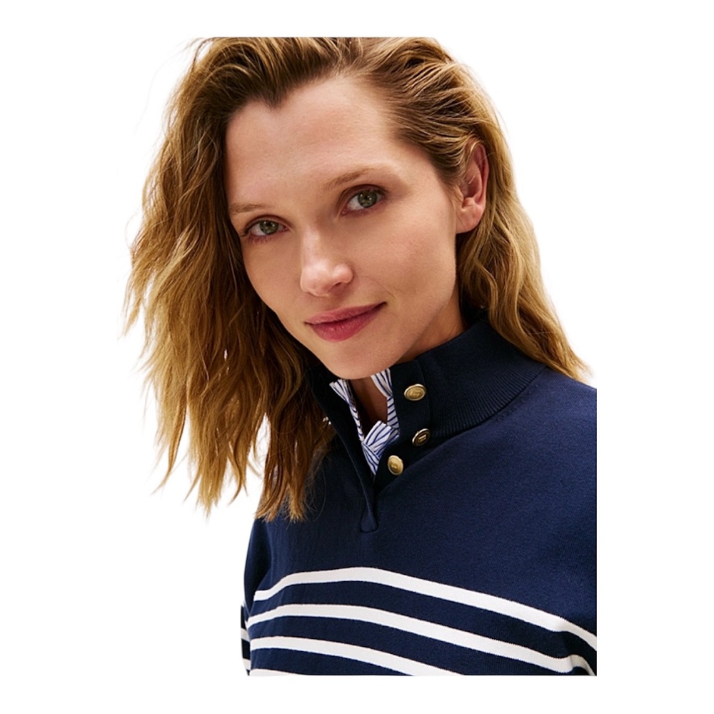 TOMMY HILFIGER</br>Tommy Hilfiger WW0WW47467-0FI Γυναικείο Πουλόβερ Μπλε Co Jersey Gold Btn Mock-Nk 