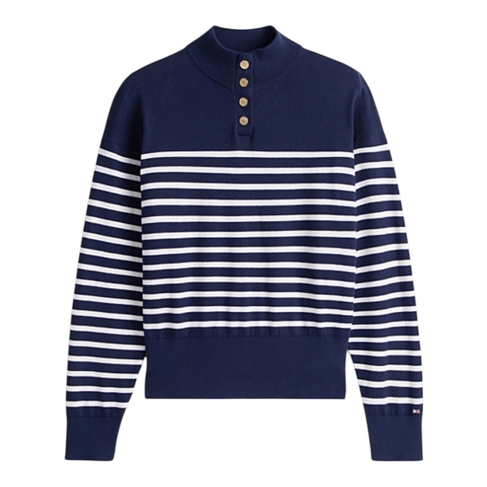 TOMMY HILFIGER</br>Tommy Hilfiger WW0WW47467-0FI Γυναικείο Πουλόβερ Μπλε Co Jersey Gold Btn Mock-Nk 