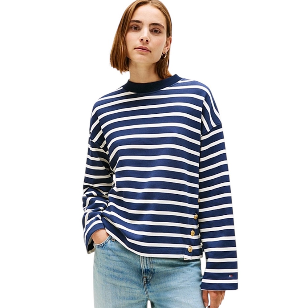 TOMMY HILFIGER</br>Tommy Hilfiger WW0WW47507-0Y7 Γυναικείο Φούτερ Μπλε Lwk Gold Button Terry