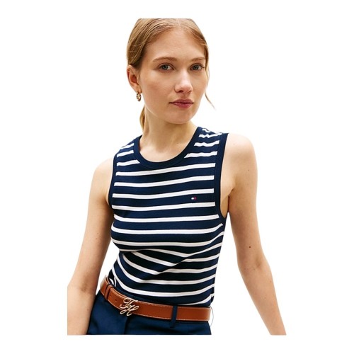 Tommy Hilfiger WW0WW47806-0X4 Γυναικείο T-shirt Μπλε/Εκρού Slim Cody C-nk Tank Top Tommy Hilfiger WW0WW47806-0X4 Γυναικείο T-shirt Μπλε/Εκρού Slim Cody C-nk Tank Top