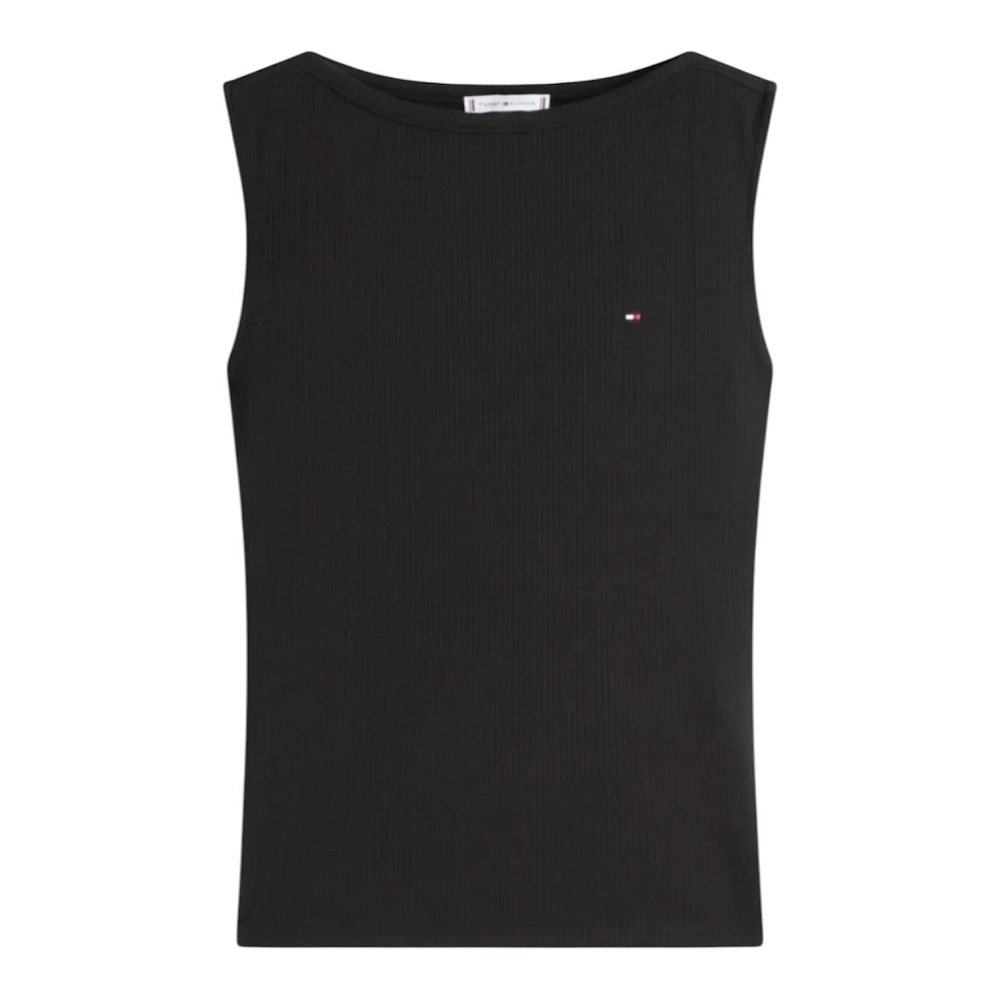 TOMMY HILFIGER</br>Tommy Hilfiger WW0WW47807-BDS Γυναικείο T-shirt Μαύρο Slim 5x2 Rib Boat-Nk Tank
