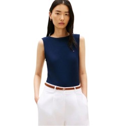 TOMMY HILFIGER</br>Tommy Hilfiger WW0WW47807-C1G Γυναικείο T-shirt Μπλε Slim 5x2 Rib Boat-Nk Tank