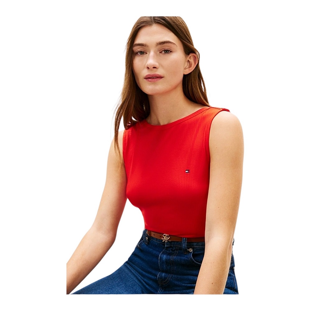 TOMMY HILFIGER</br>Tommy Hilfiger WW0WW47807-SNE Γυναικείο T-shirt Κόκκινο Slim 5x2 Rib Boat-Nk Tank