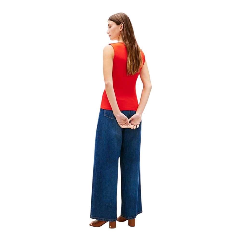 TOMMY HILFIGER</br>Tommy Hilfiger WW0WW47807-SNE Γυναικείο T-shirt Κόκκινο Slim 5x2 Rib Boat-Nk Tank