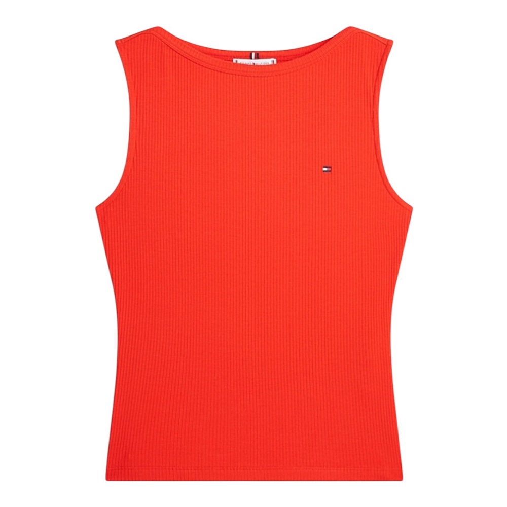 TOMMY HILFIGER</br>Tommy Hilfiger WW0WW47807-SNE Γυναικείο T-shirt Κόκκινο Slim 5x2 Rib Boat-Nk Tank