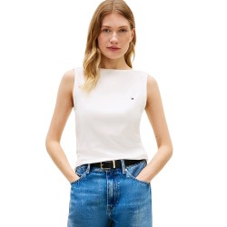 TOMMY HILFIGER</br>Tommy Hilfiger WW0WW47807-YBL Γυναικείο T-shirt Εκρού Slim 5x2 Rib Boat-Nk Tank