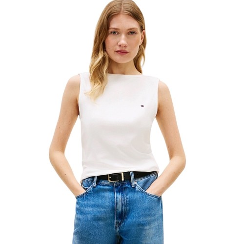Tommy Hilfiger WW0WW47807-YBL Γυναικείο T-shirt Εκρού Slim 5x2 Rib Boat-Nk Tank