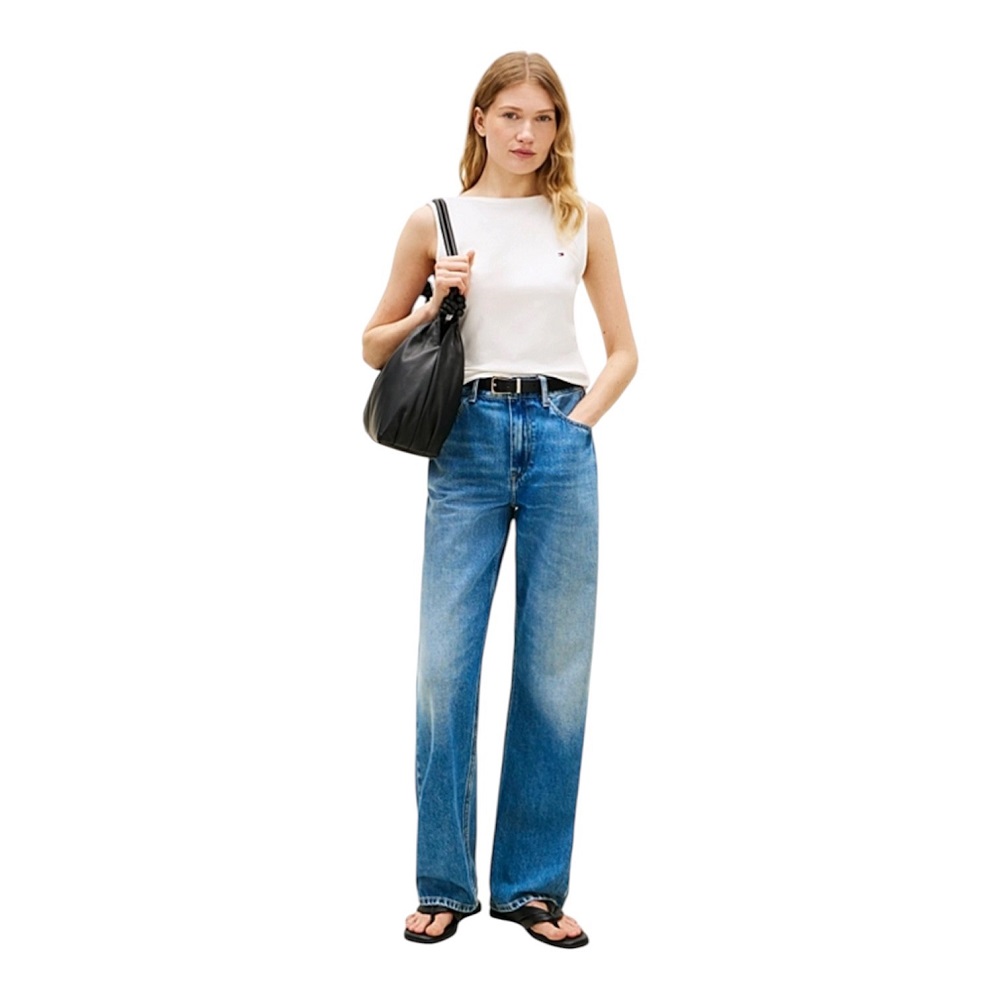 TOMMY HILFIGER</br>Tommy Hilfiger WW0WW47807-YBL Γυναικείο T-shirt Εκρού Slim 5x2 Rib Boat-Nk Tank