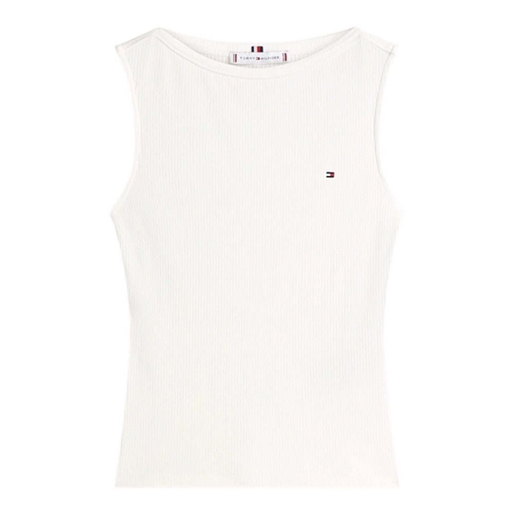 TOMMY HILFIGER</br>Tommy Hilfiger WW0WW47807-YBL Γυναικείο T-shirt Εκρού Slim 5x2 Rib Boat-Nk Tank