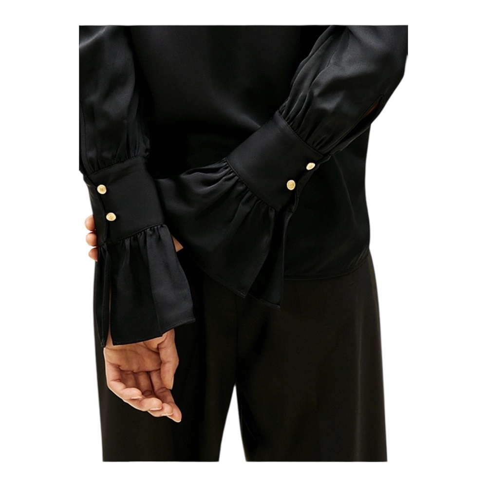 TOMMY HILFIGER</br>Tommy Hilfiger WW0WW48259-BDS Γυναικείο Πουκάμισο Μαύρο Satten Ruffle Cuff Ls Shirt