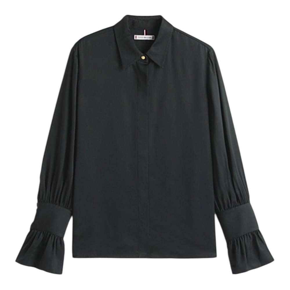 TOMMY HILFIGER</br>Tommy Hilfiger WW0WW48259-BDS Γυναικείο Πουκάμισο Μαύρο Satten Ruffle Cuff Ls Shirt