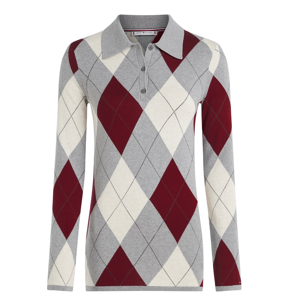 TOMMY HILFIGER</br>Tommy Hilfiger WW0WW48393-0K1 Γυναικείο Πουλόβερ Γκρι Co Argyle Polo-nk Sweater TOMMY HILFIGER</br>Tommy Hilfiger WW0WW48393-0K1 Γυναικείο Πουλόβερ Γκρι Co Argyle Polo-nk Sweater