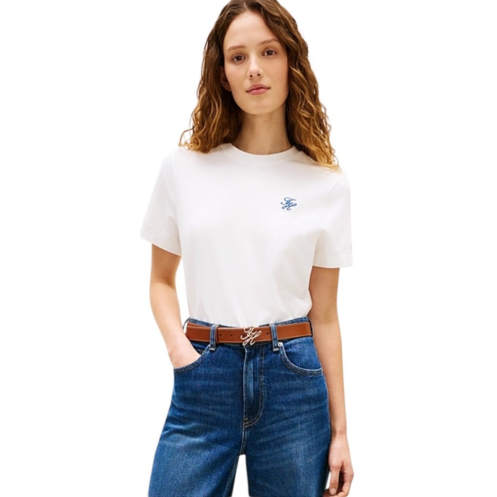 TOMMY HILFIGER</br>Tommy Hilfiger WW0WW48699-YBL Γυναικείο T-shirt Εκρού Th Script Reg C-nk Ss Tee TOMMY HILFIGER</br>Tommy Hilfiger WW0WW48699-YBL Γυναικείο T-shirt Εκρού Th Script Reg C-nk Ss Tee