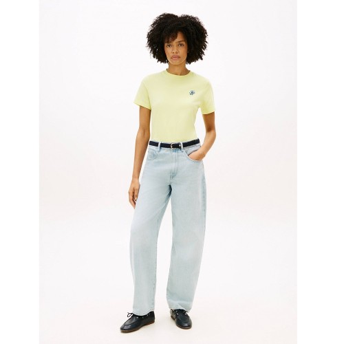 Tommy Hilfiger WW0WW48699-ZJE Γυναικείο T-shirt Κίτρινο Th Script Reg C-nk Ss Tee