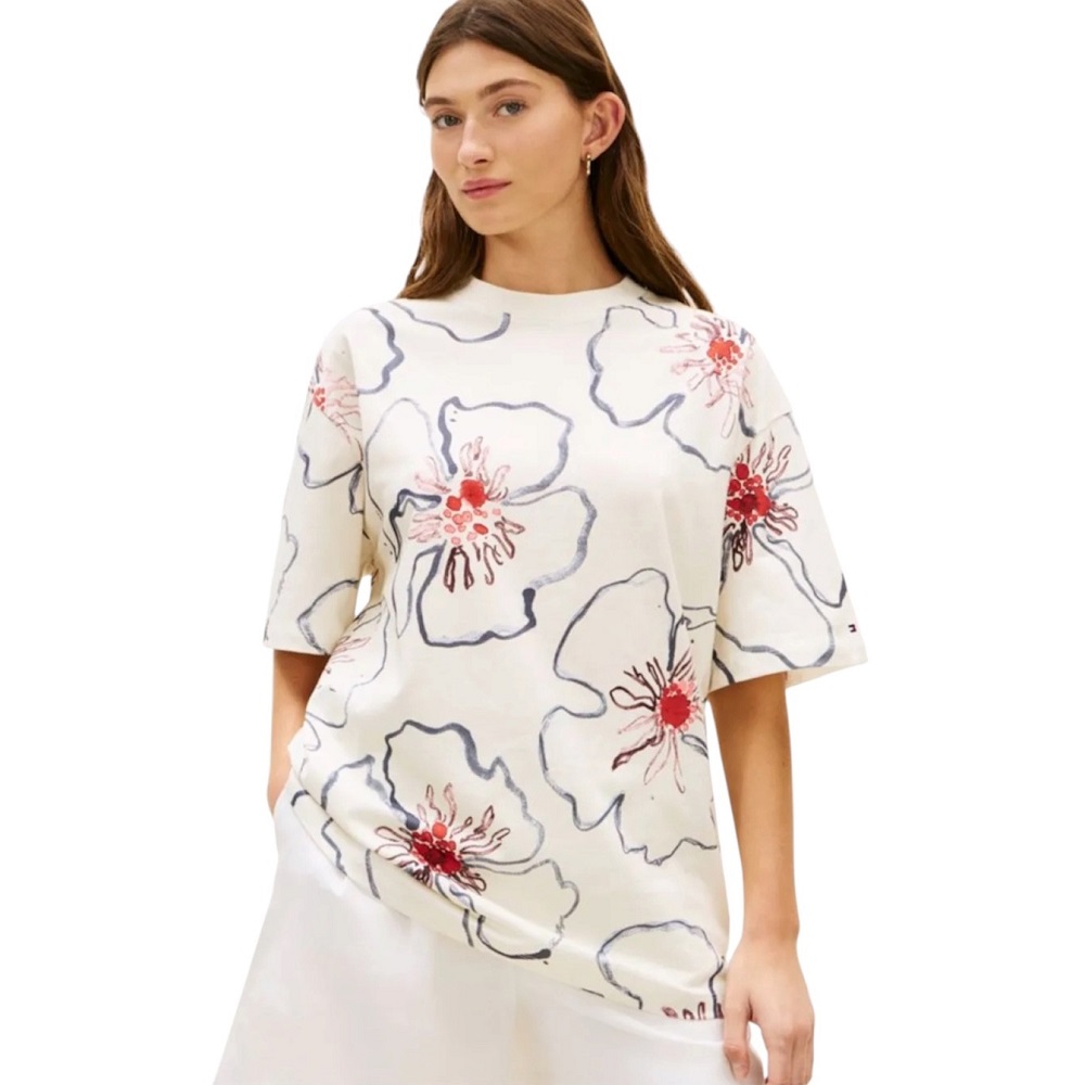 TOMMY HILFIGER</br>Tommy Hilfiger WW0WW48708-05V Γυναικείο T-shirt Εκρού Flower Graphic Relaxed C-nk Ss Tee TOMMY HILFIGER</br>Tommy Hilfiger WW0WW48708-05V Γυναικείο T-shirt Εκρού Flower Graphic Relaxed C-nk Ss Tee