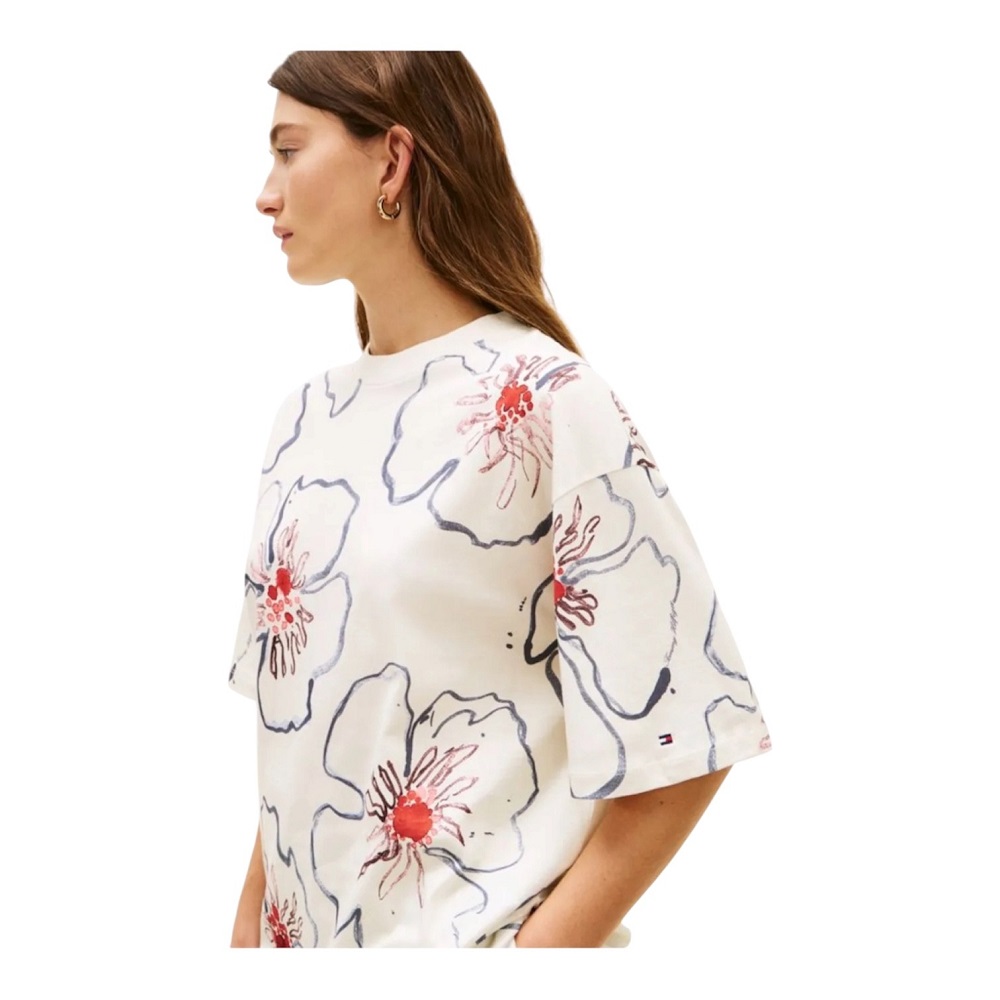 TOMMY HILFIGER</br>Tommy Hilfiger WW0WW48708-05V Γυναικείο T-shirt Εκρού Flower Graphic Relaxed C-nk Ss Tee TOMMY HILFIGER</br>Tommy Hilfiger WW0WW48708-05V Γυναικείο T-shirt Εκρού Flower Graphic Relaxed C-nk Ss Tee