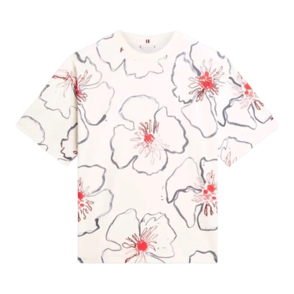 TOMMY HILFIGER</br>Tommy Hilfiger WW0WW48708-05V Γυναικείο T-shirt Εκρού Flower Graphic Relaxed C-nk Ss Tee TOMMY HILFIGER</br>Tommy Hilfiger WW0WW48708-05V Γυναικείο T-shirt Εκρού Flower Graphic Relaxed C-nk Ss Tee