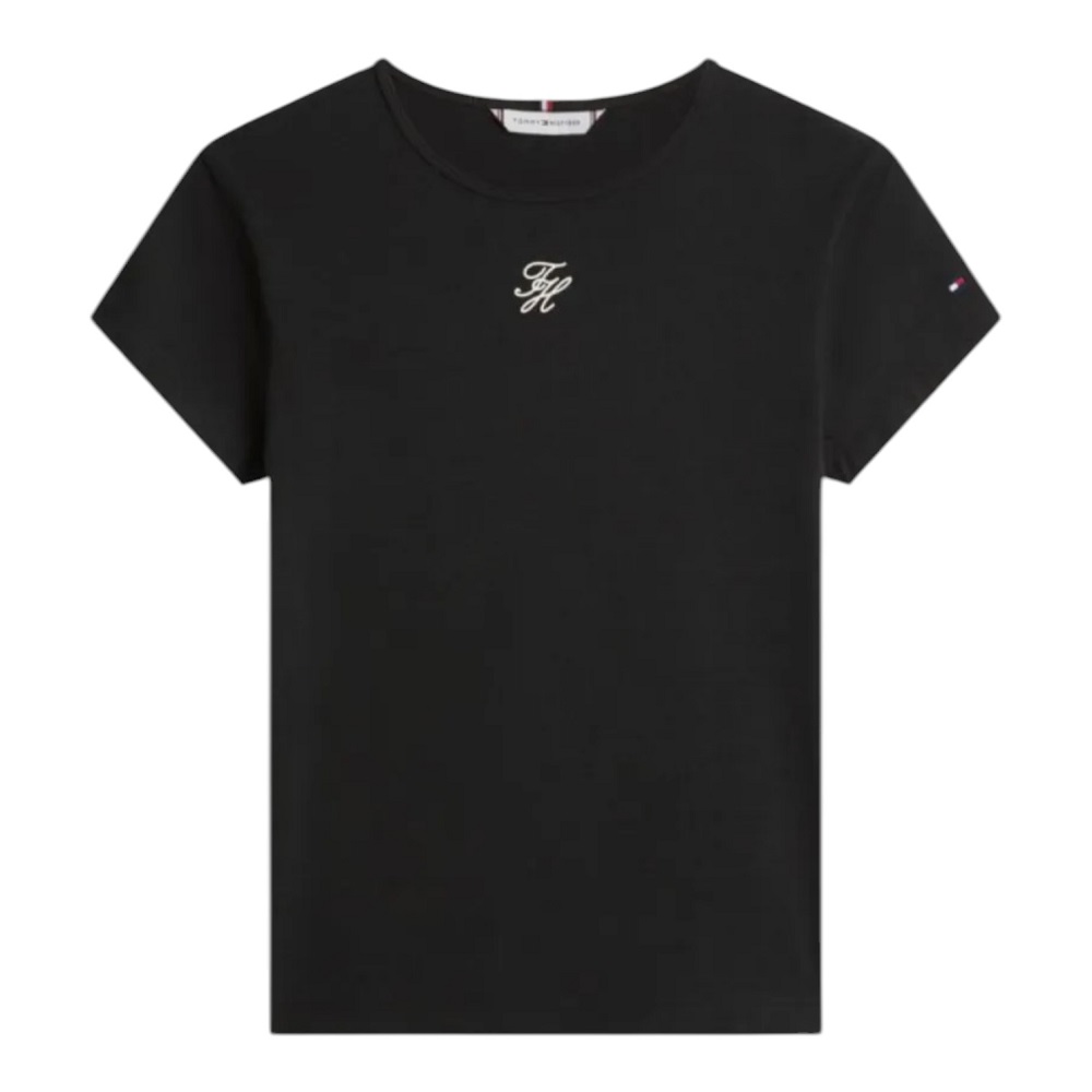 TOMMY HILFIGER</br>Tommy Hilfiger WW0WW48710-BDS Γυναικείο T-shirt Μαύρο Th Script Slim Ss Tee
