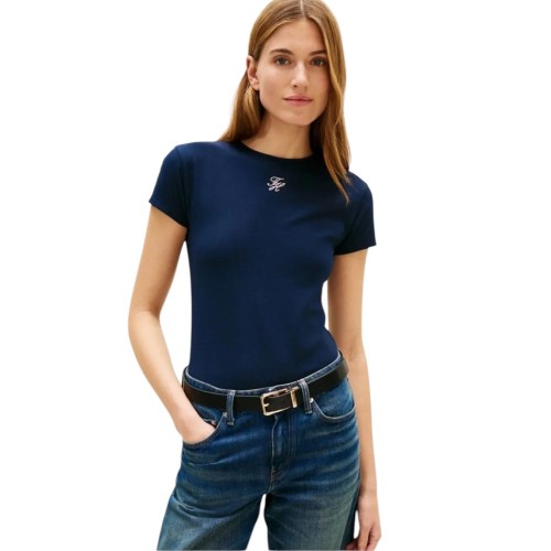 Tommy Hilfiger WW0WW48710-C1G Γυναικείο T-shirt Μπλε Th Script Slim Ss Tee