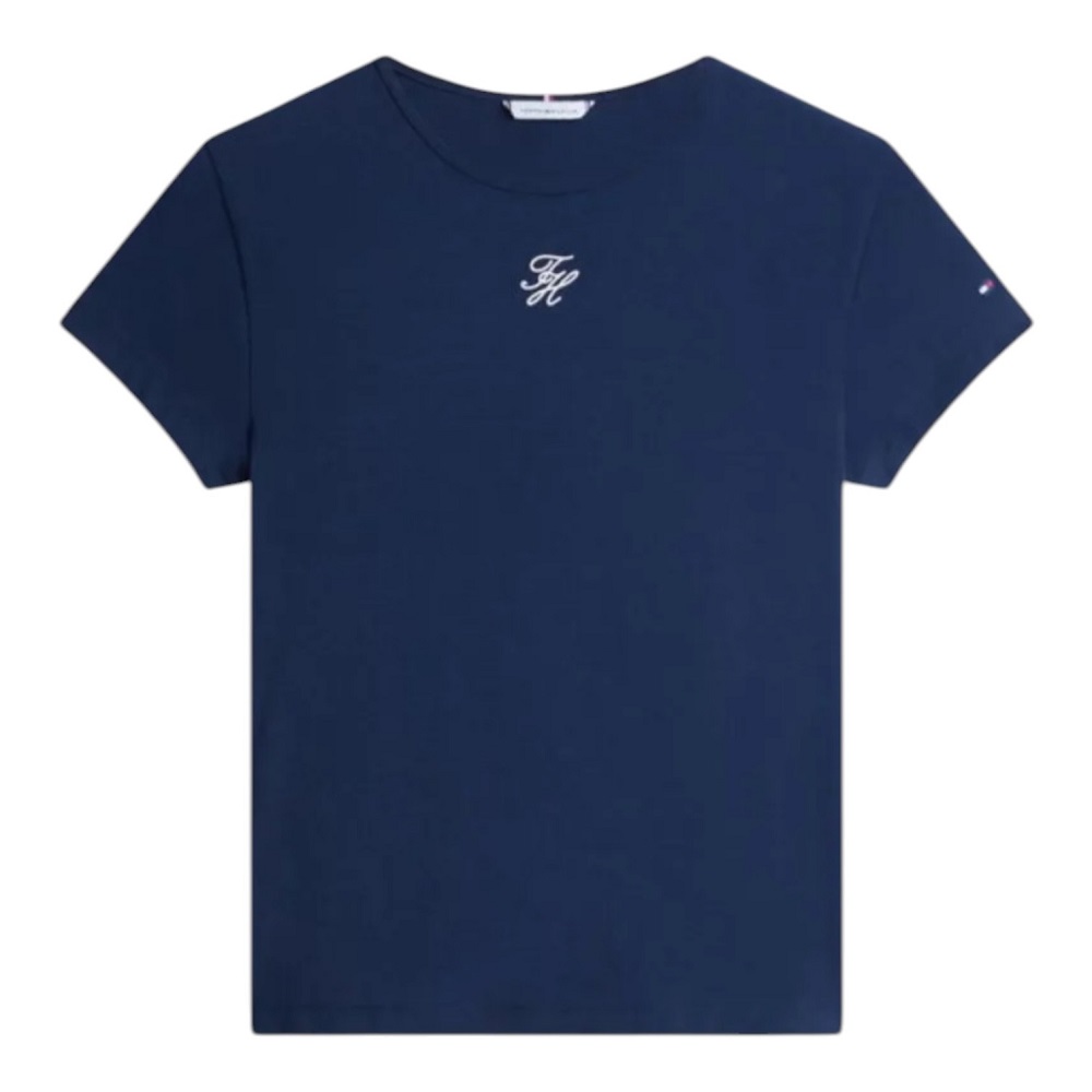 TOMMY HILFIGER</br>Tommy Hilfiger WW0WW48710-C1G Γυναικείο T-shirt Μπλε Th Script Slim Ss Tee