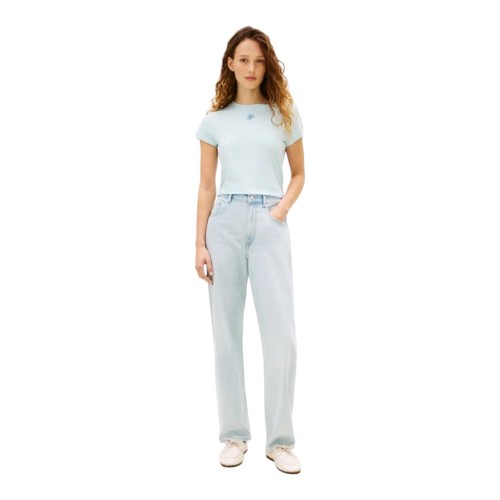 Tommy Hilfiger WW0WW48710-CYR Γυναικείο T-shirt Σιέλ Th Script Slim Ss Tee