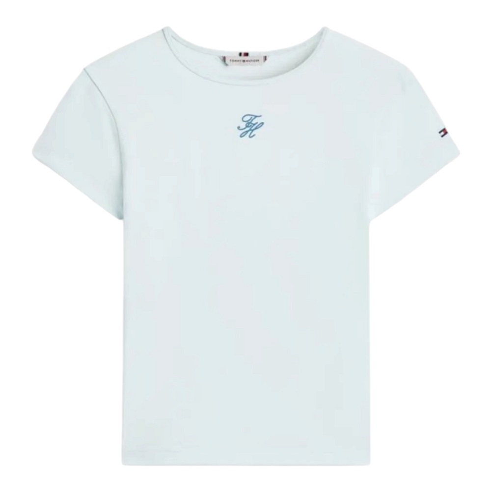TOMMY HILFIGER</br>Tommy Hilfiger WW0WW48710-CYR Γυναικείο T-shirt Σιέλ Th Script Slim Ss Tee TOMMY HILFIGER</br>Tommy Hilfiger WW0WW48710-CYR Γυναικείο T-shirt Σιέλ Th Script Slim Ss Tee