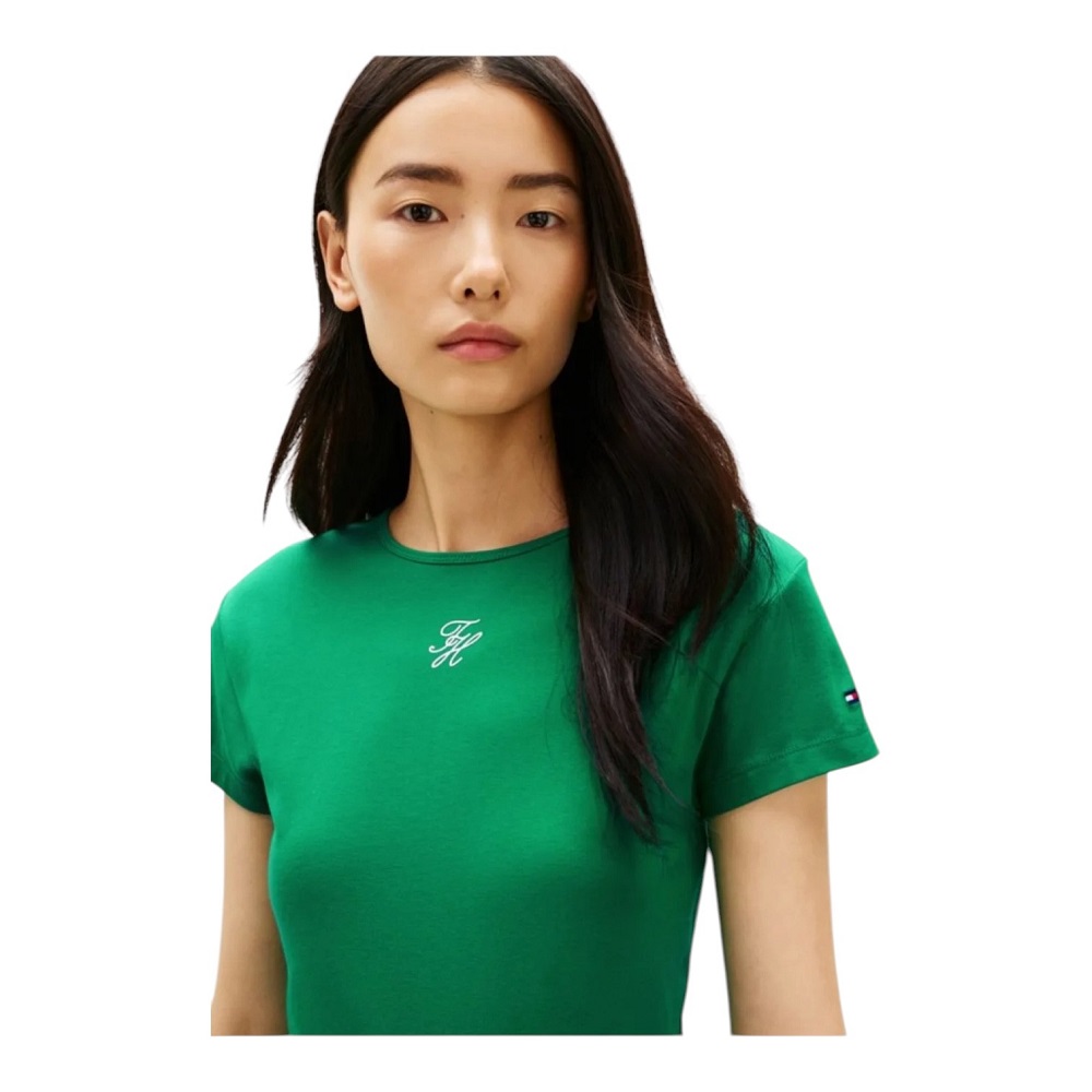 TOMMY HILFIGER</br>Tommy Hilfiger WW0WW48710-MS3 Γυναικείο T-shirt Πράσινο Th Script Slim Ss Tee