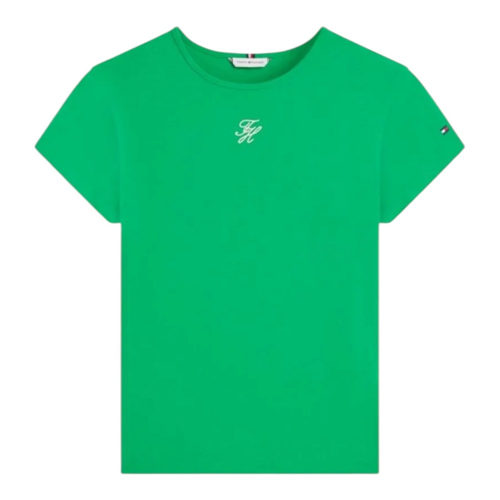 TOMMY HILFIGER</br>Tommy Hilfiger WW0WW48710-MS3 Γυναικείο T-shirt Πράσινο Th Script Slim Ss Tee