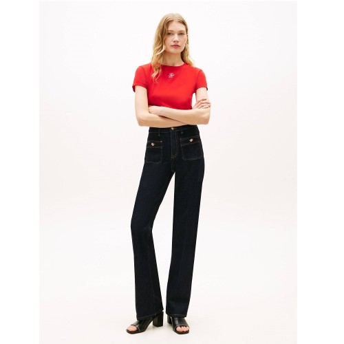 Tommy Hilfiger WW0WW48710-SNE Γυναικείο T-shirt Κόκκινο Th Script Slim Ss Tee