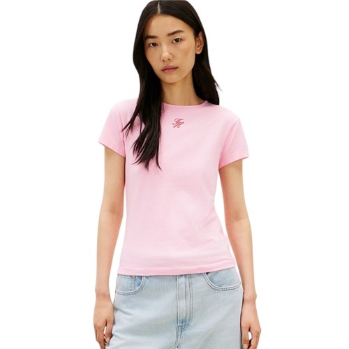 Tommy Hilfiger WW0WW48710-TOL Γυναικείο T-shirt Ροζ Th Script Slim Ss Tee