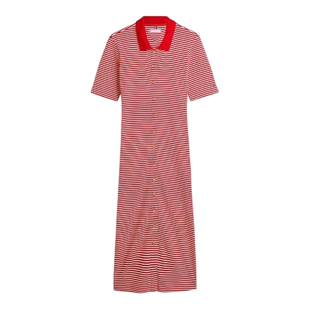 TOMMY HILFIGER</br>Tommy Hilfiger WW0WW48776-OEY Γυναικείο Φόρεμα Πόλο Κόκκινο Gold Button F&F Midi TOMMY HILFIGER</br>Tommy Hilfiger WW0WW48776-OEY Γυναικείο Φόρεμα Πόλο Κόκκινο Gold Button F&F Midi