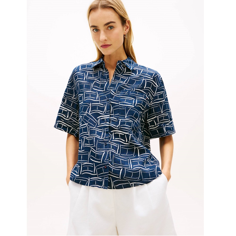 TOMMY HILFIGER</br>Tommy Hilfiger WW0WW48925-0GV Γυναικείο Πουκάμισο Μπλε Ess Linen Ss Shirt TOMMY HILFIGER</br>Tommy Hilfiger WW0WW48925-0GV Γυναικείο Πουκάμισο Μπλε Ess Linen Ss Shirt