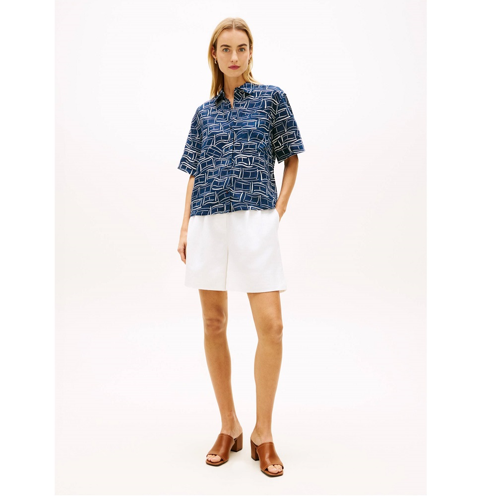 TOMMY HILFIGER</br>Tommy Hilfiger WW0WW48925-0GV Γυναικείο Πουκάμισο Μπλε Ess Linen Ss Shirt TOMMY HILFIGER</br>Tommy Hilfiger WW0WW48925-0GV Γυναικείο Πουκάμισο Μπλε Ess Linen Ss Shirt