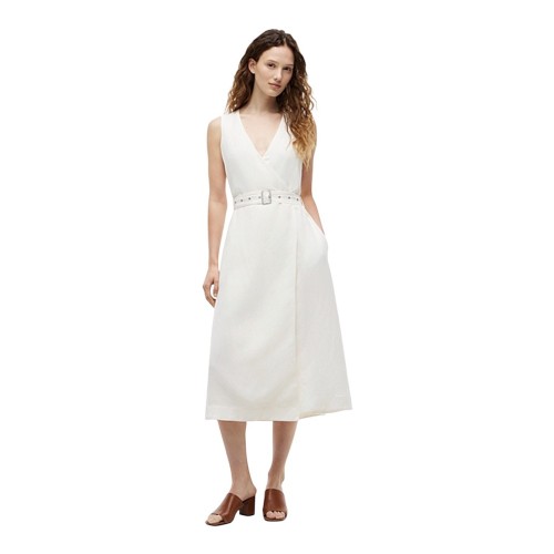Tommy Hilfiger WW0WW48951-YA8 Γυναικείο Φόρεμα Εκρού Vis/Linen Belted Midi Ns Dress