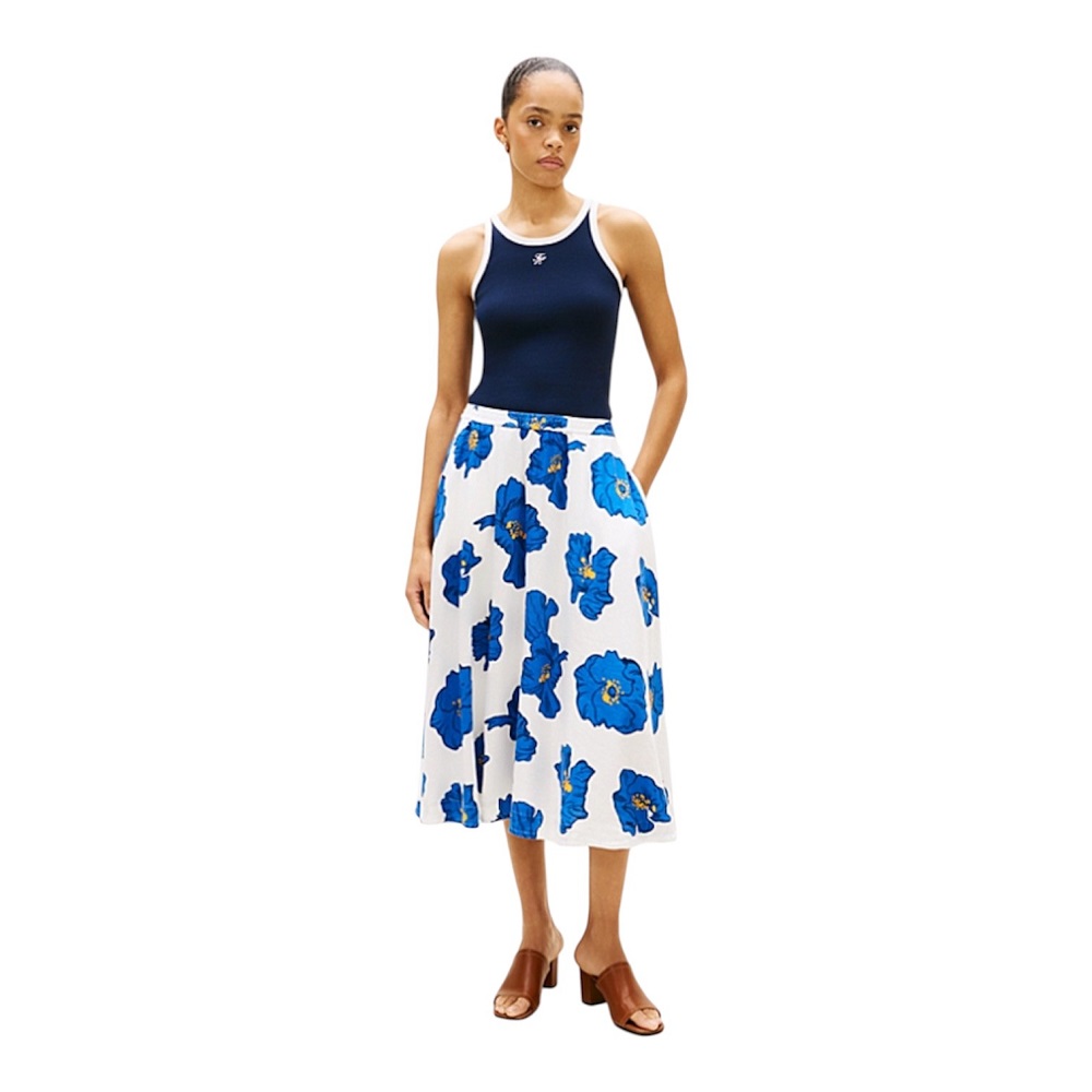 TOMMY HILFIGER</br>Tommy Hilfiger WW0WW48966-05S Γυναικεία Φούστα Vis/Linen Volume Midi Skirt Λευκό/Μπλε TOMMY HILFIGER</br>Tommy Hilfiger WW0WW48966-05S Γυναικεία Φούστα Vis/Linen Volume Midi Skirt Λευκό/Μπλε