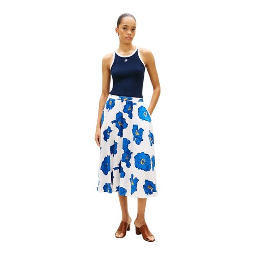 Tommy Hilfiger WW0WW48966-05S Γυναικεία Φούστα Vis/Linen Volume Midi Skirt Λευκό/Μπλε Tommy Hilfiger WW0WW48966-05S Γυναικεία Φούστα Vis/Linen Volume Midi Skirt Λευκό/Μπλε