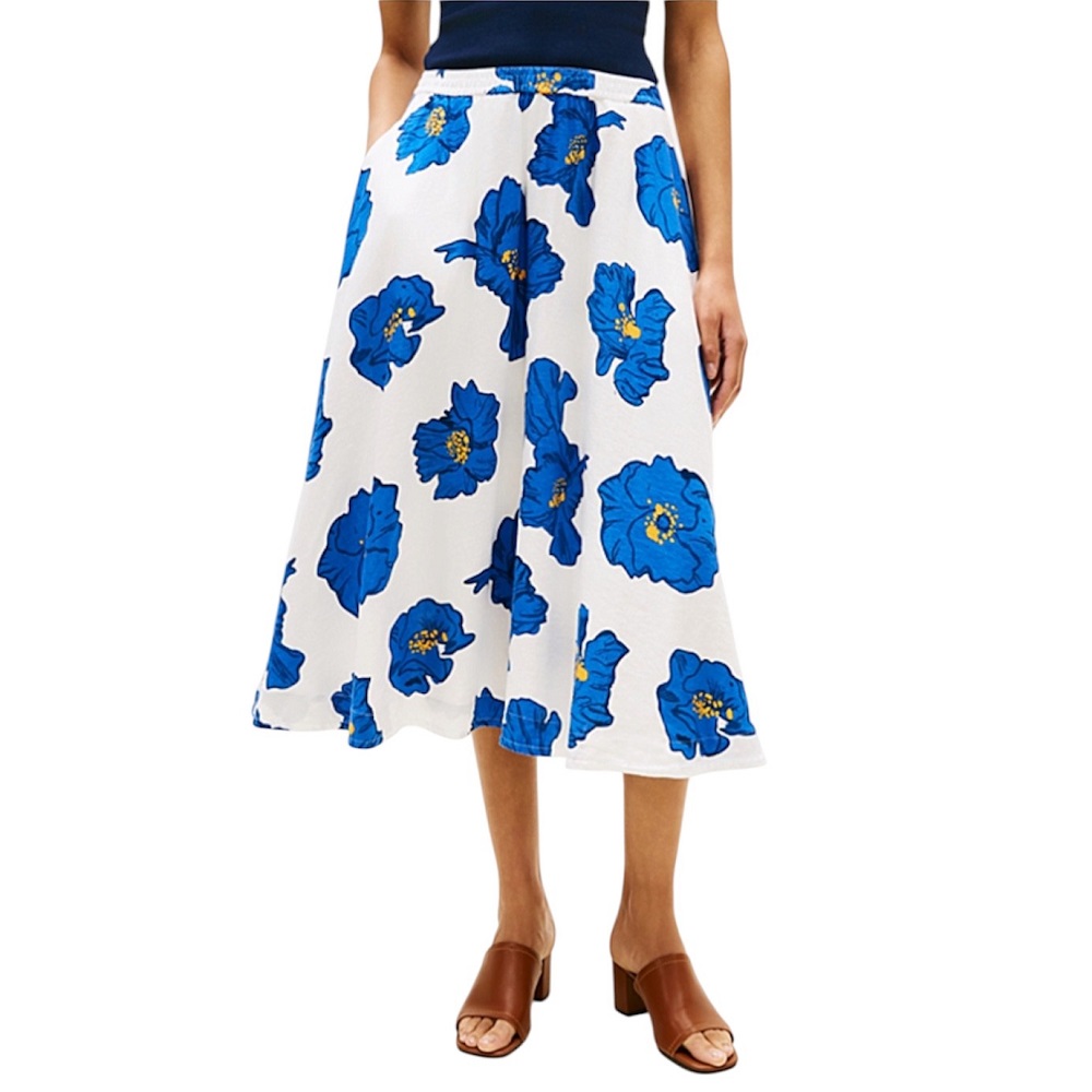 TOMMY HILFIGER</br>Tommy Hilfiger WW0WW48966-05S Γυναικεία Φούστα Vis/Linen Volume Midi Skirt Λευκό/Μπλε TOMMY HILFIGER</br>Tommy Hilfiger WW0WW48966-05S Γυναικεία Φούστα Vis/Linen Volume Midi Skirt Λευκό/Μπλε