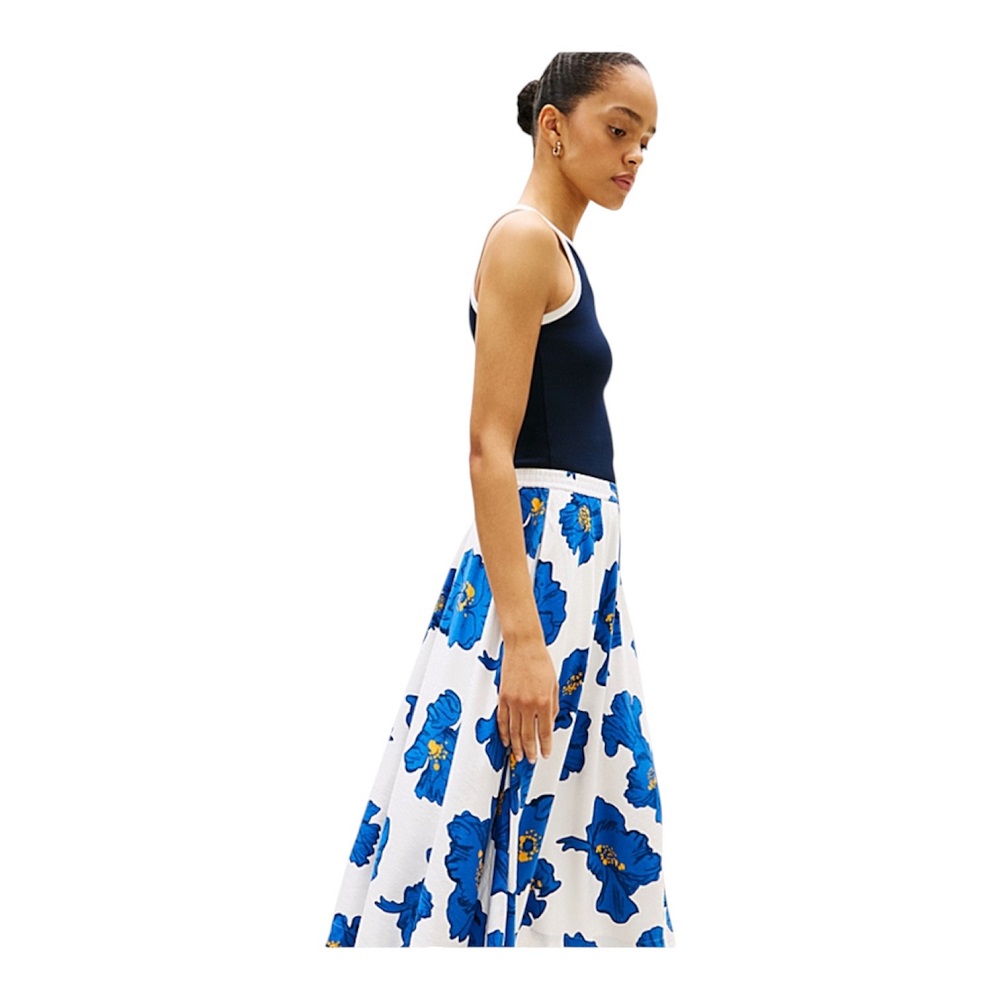 TOMMY HILFIGER</br>Tommy Hilfiger WW0WW48966-05S Γυναικεία Φούστα Vis/Linen Volume Midi Skirt Λευκό/Μπλε TOMMY HILFIGER</br>Tommy Hilfiger WW0WW48966-05S Γυναικεία Φούστα Vis/Linen Volume Midi Skirt Λευκό/Μπλε