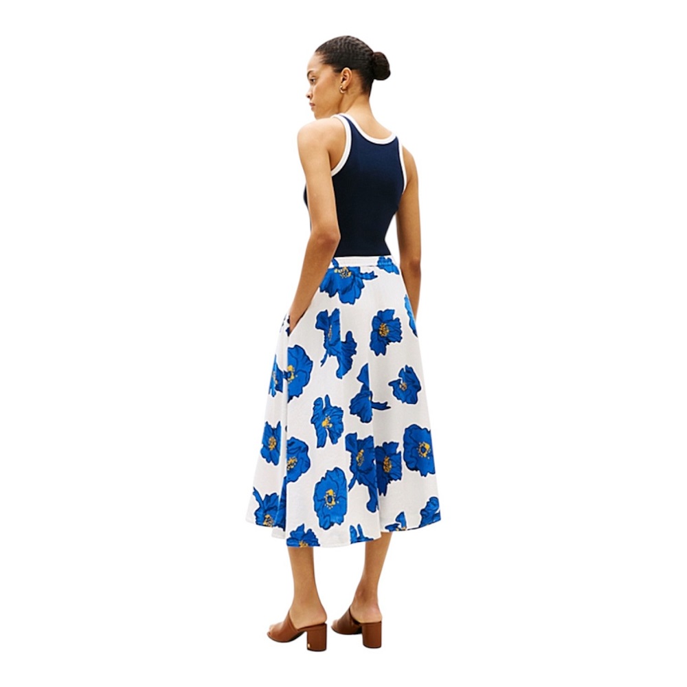 TOMMY HILFIGER</br>Tommy Hilfiger WW0WW48966-05S Γυναικεία Φούστα Vis/Linen Volume Midi Skirt Λευκό/Μπλε TOMMY HILFIGER</br>Tommy Hilfiger WW0WW48966-05S Γυναικεία Φούστα Vis/Linen Volume Midi Skirt Λευκό/Μπλε