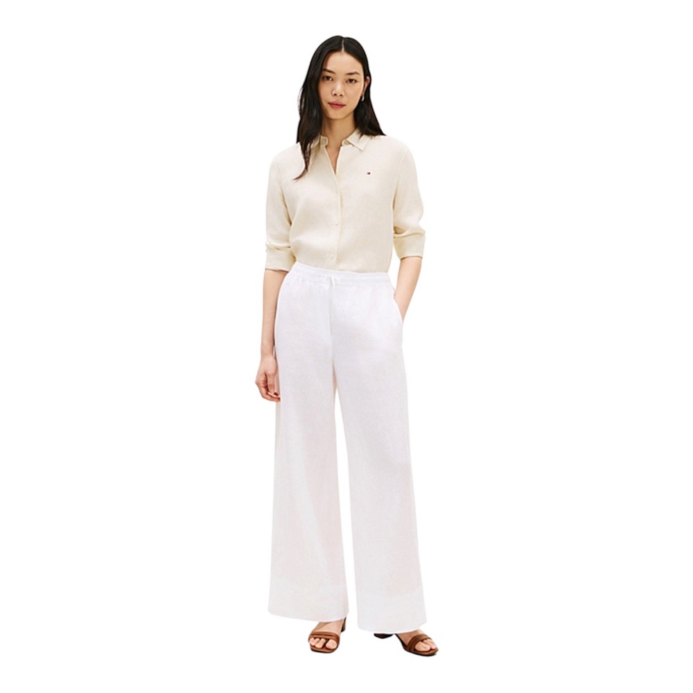 TOMMY HILFIGER</br>Tommy Hilfiger WW0WW48970-YCF Γυναικείο Παντελόνι Ess Linen Pull On Pants Λευκό