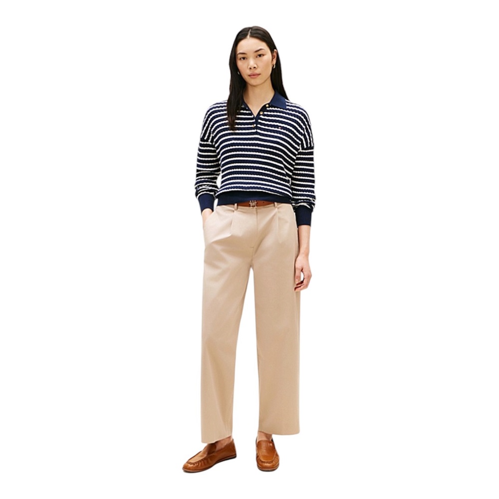 TOMMY HILFIGER</br>Tommy Hilfiger WW0WW48993-AEG  Γυναικείο Παντελόνι Μπεζ Cotton Barrel Pleated Chino