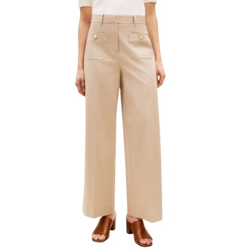 Tommy Hilfiger WW0WW49002-AEG Γυναικείο Παντελόνι Μπεζ Preppy Cotton Wide Leg